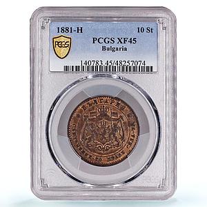 Bulgaria 10 stotinki Prince Alexander I Coinage KM-3 XF45 PCGS bronze coin 1881