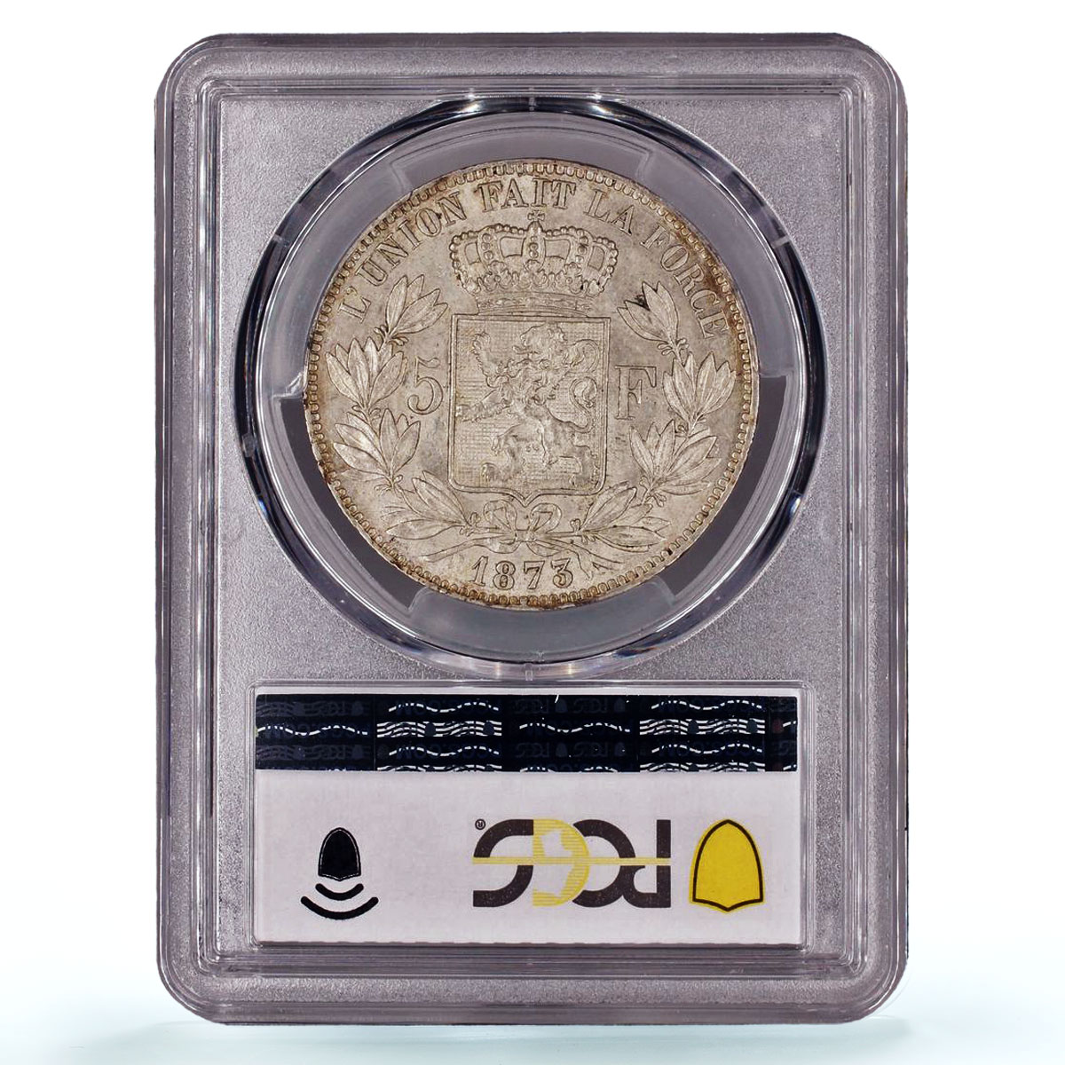 Belgium 5 francs Leopold II Coinage Position A KM-24 MS61 PCGS silver coin 1873