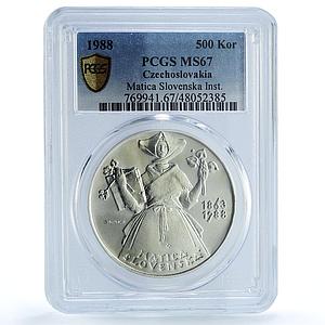 Czechoslovakia 500 korun Matica Slovenska Society MS67 PCGS silver coin 1988