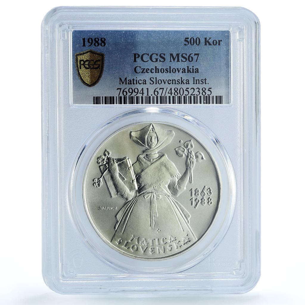 Czechoslovakia 500 korun Matica Slovenska Society MS67 PCGS silver coin 1988 Czechoslovakia 500 korun Matica Slovenska Society MS67 PCGS silver coin 1988