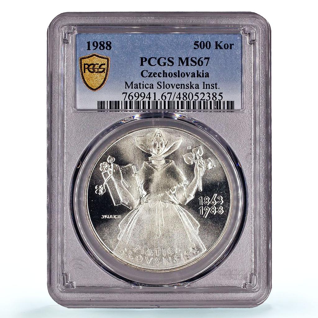 Czechoslovakia 500 korun Matica Slovenska Society MS67 PCGS silver coin 1988