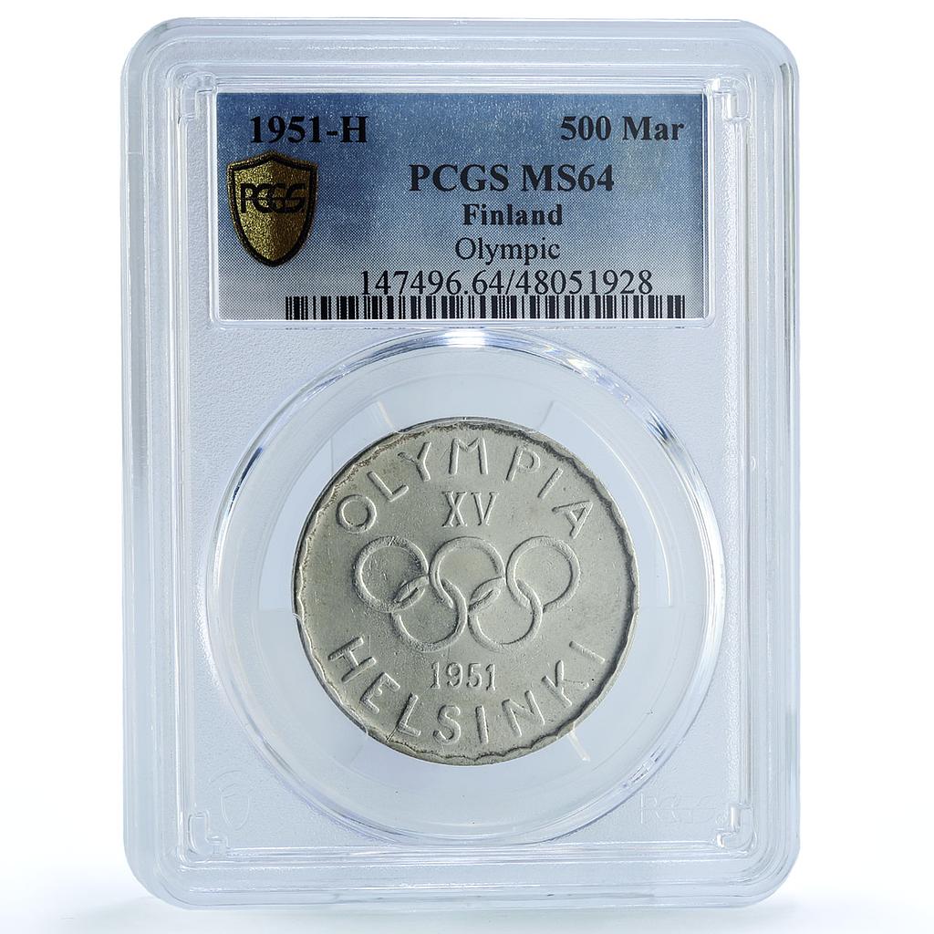 Finland 500 markaa Helsinki Summer Olympic Games KM-35 MS64 PCGS Ag coin 1951 Finland 500 markaa Helsinki Summer Olympic Games KM-35 MS64 PCGS Ag coin 1951