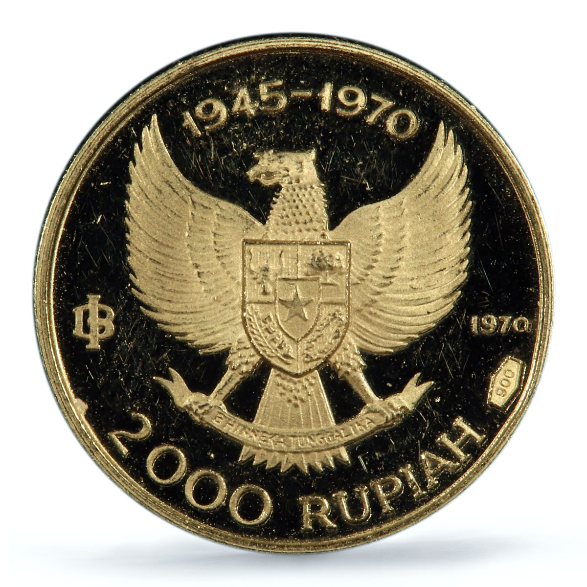 Indonesia 2000 rupiah Independence 25th Anniversary PR62 PCGS gold coin 1970