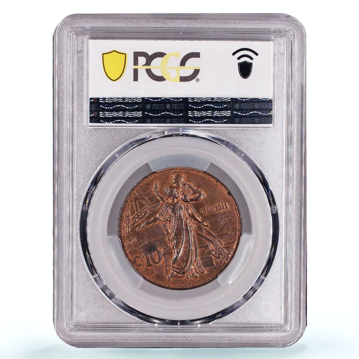 Italy 10 centesimi Emanuele III Kingdom Anniversary KM-51 MS63 BN PCGS coin 1911