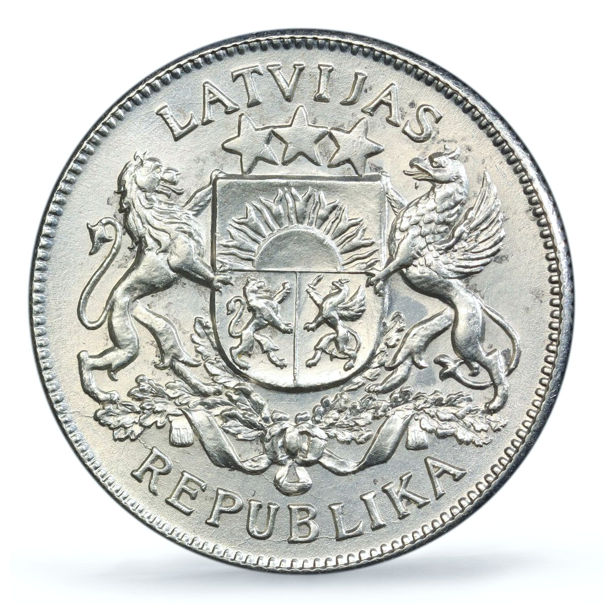 Latvia 2 lati Republic Regular Coinage KM-8 MS64 PCGS silver coin 1925 Latvia 2 lati Republic Regular Coinage KM-8 MS64 PCGS silver coin 1925