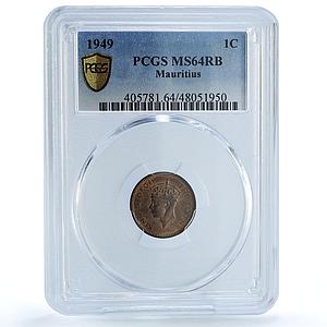 Mauritius 1 cent Colonial Coinage George VI KM-25 MS64 BN PCGS bronze coin 1949