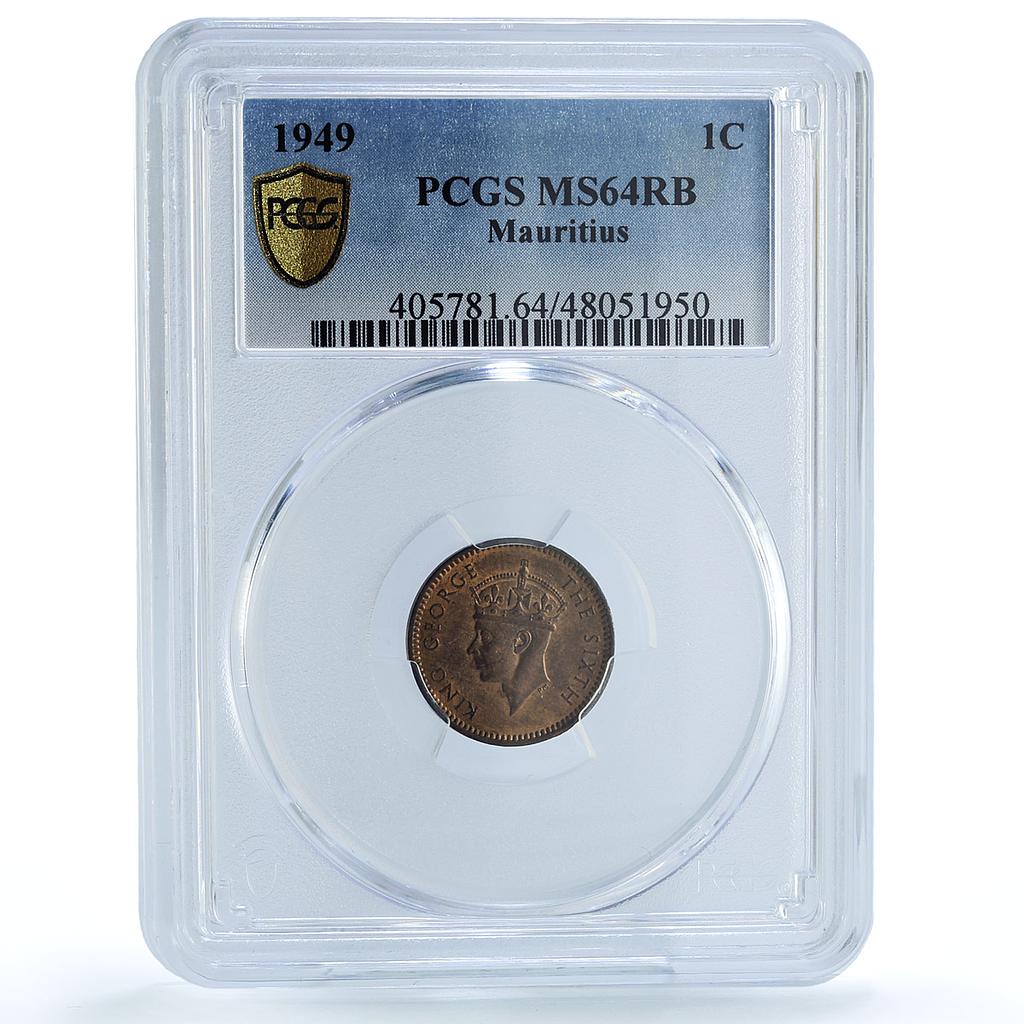 Mauritius 1 cent Colonial Coinage George VI KM-25 MS64 BN PCGS bronze coin 1949 Mauritius 1 cent Colonial Coinage George VI KM-25 MS64 BN PCGS bronze coin 1949