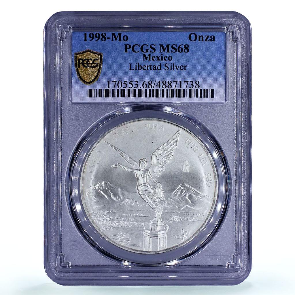 Mexico 1 onza Libertad Angel of Independence MS68 PCGS silver coin 1998