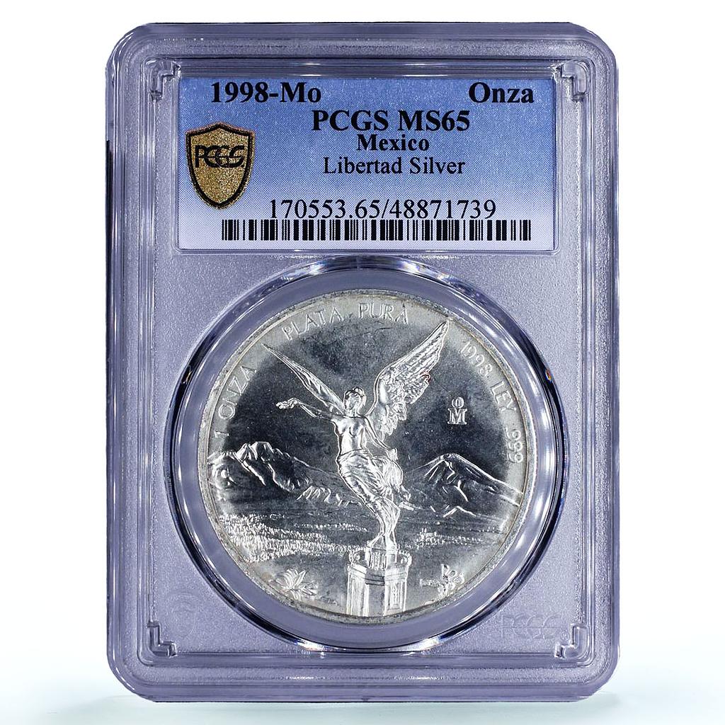 Mexico 1 onza Libertad Angel of Independence MS65 PCGS silver coin 1998