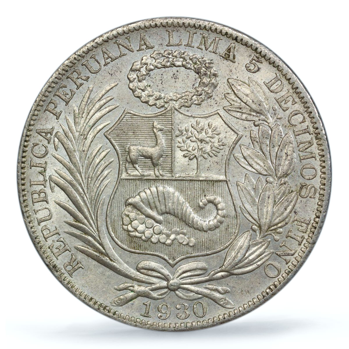 Peru 1 sol Regular Coinage Liberty Libertad KM-218.2 MS62 PCGS silver coin 1930