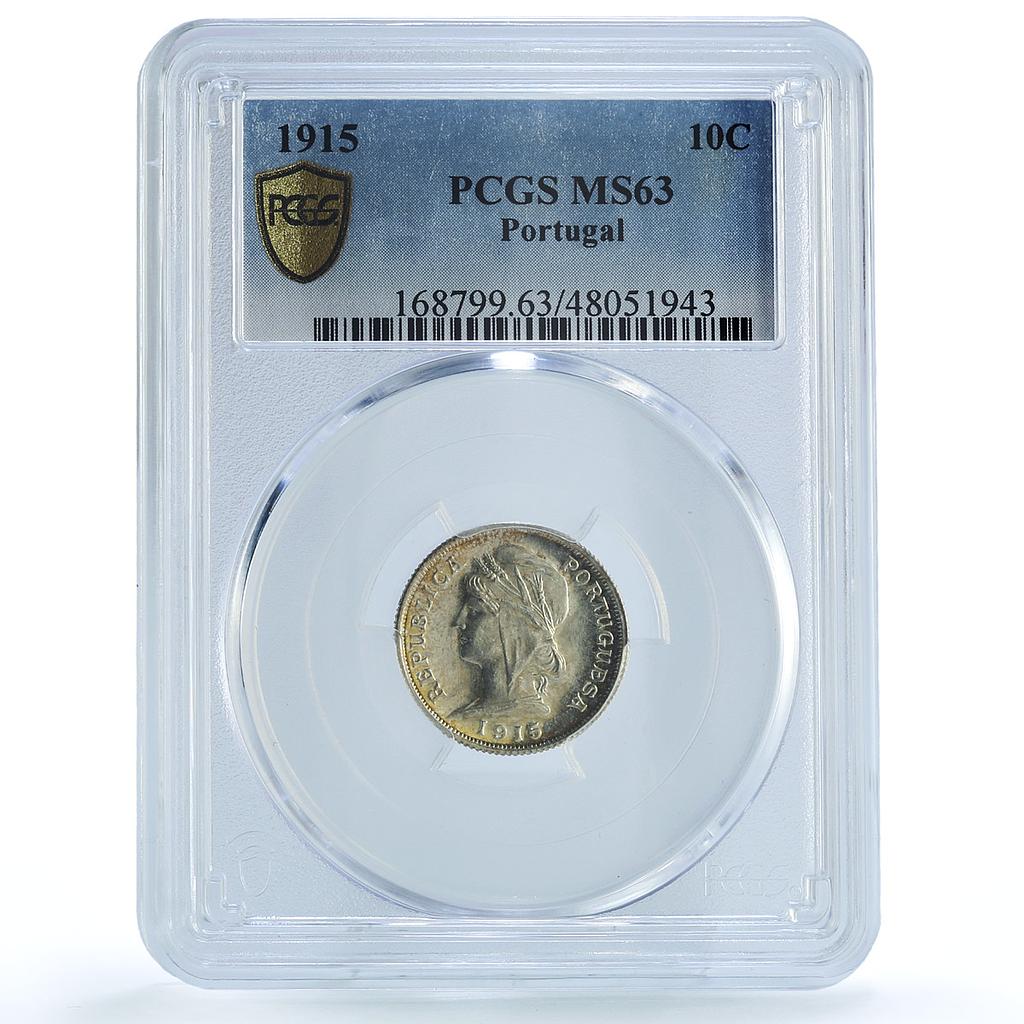 Portugal 10 centavos Regular Coinage Liberty Head KM-563 MS63 PCGS Ag coin 1915 Portugal 10 centavos Regular Coinage Liberty Head KM-563 MS63 PCGS Ag coin 1915