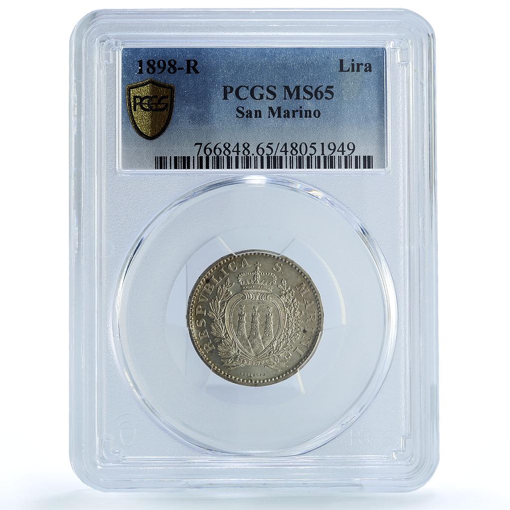 San Marino 1 lira Republic Coinage KM-4 MS65 PCGS silver coin 1898 R San Marino 1 lira Republic Coinage KM-4 MS65 PCGS silver coin 1898 R