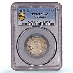 San Marino 1 lira Republic Coinage KM-4 MS65 PCGS silver coin 1898 R