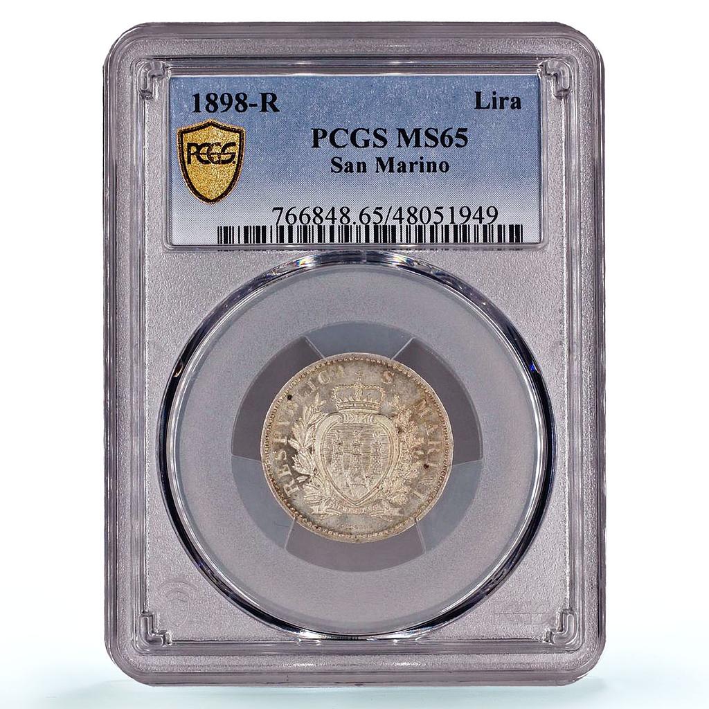 San Marino 1 lira Republic Coinage KM-4 MS65 PCGS silver coin 1898 R