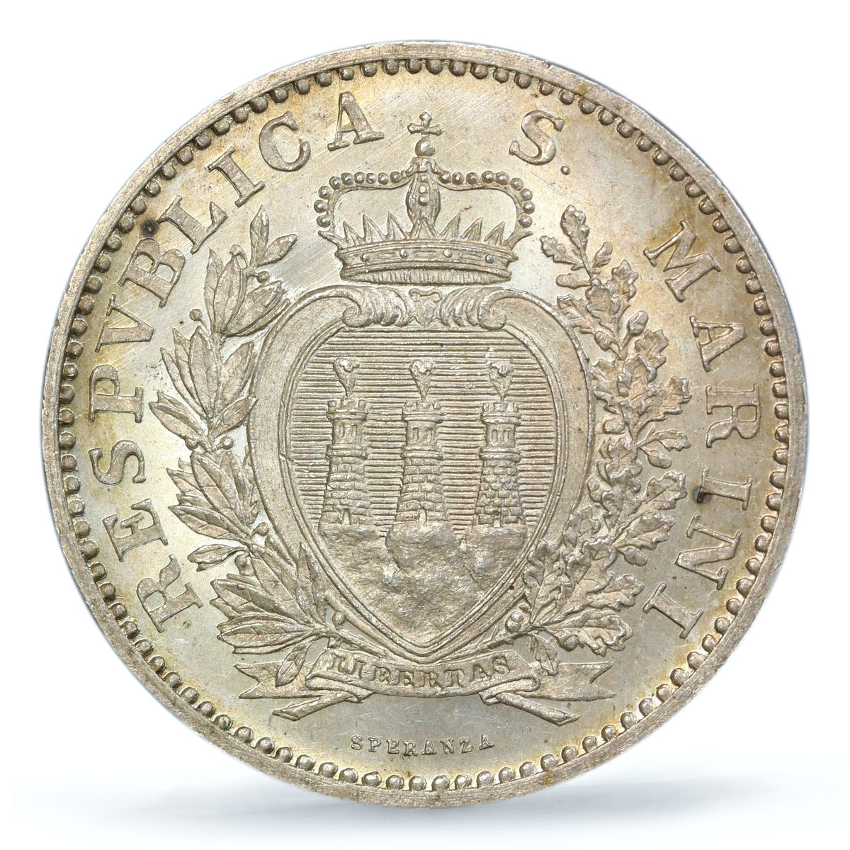 San Marino 1 lira Republic Coinage KM-4 MS65 PCGS silver coin 1898 R