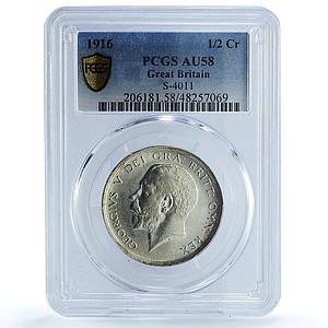 Great Britain 1/2 crown George V Coinage KM-818.1 AU58 PCGS silver coin 1916