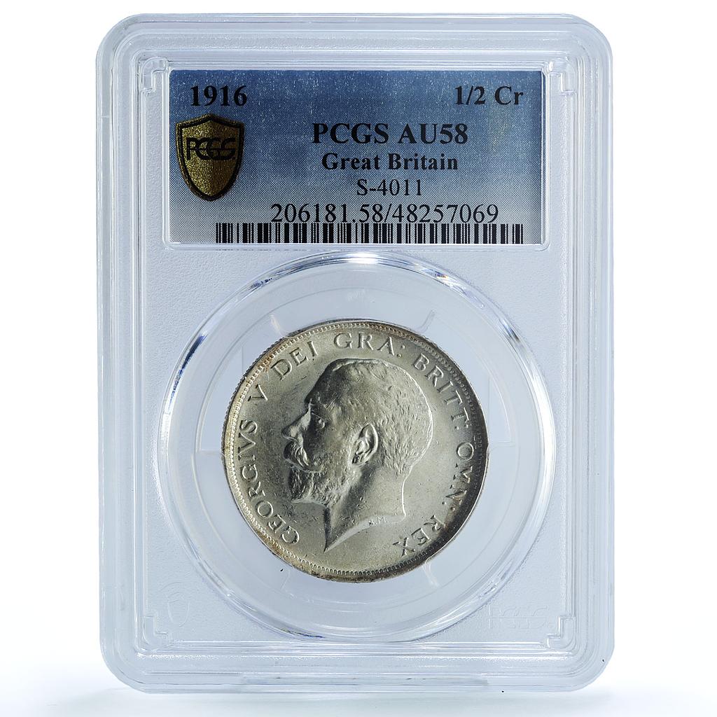 Great Britain 1/2 crown George V Coinage KM-818.1 AU58 PCGS silver coin 1916 Great Britain 1/2 crown George V Coinage KM-818.1 AU58 PCGS silver coin 1916