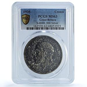 Great Britain 1 crown George V Saint George KM-842 MS63 PCGS silver coin 1935
