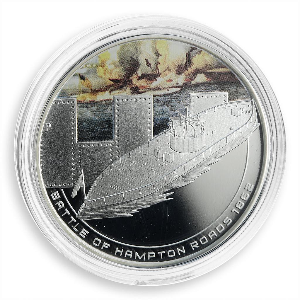 Cook Islands 1 dollar Famous Naval Battles Hampton Roads Ship silver coin 2010