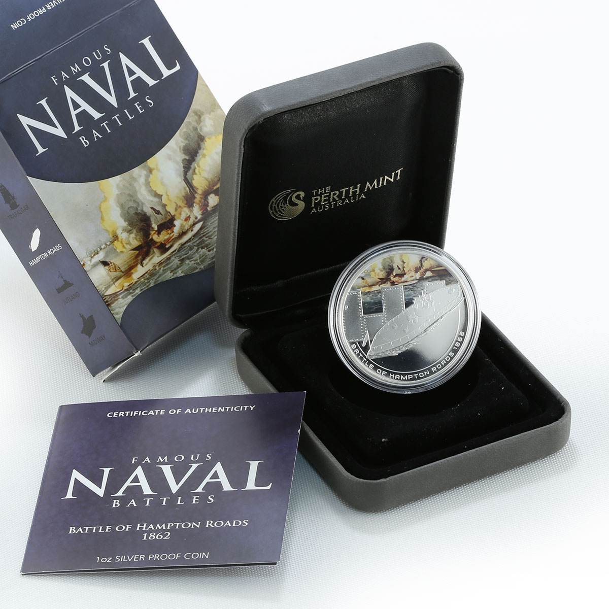 Cook Islands 1 dollar Famous Naval Battles Hampton Roads Ship silver coin 2010