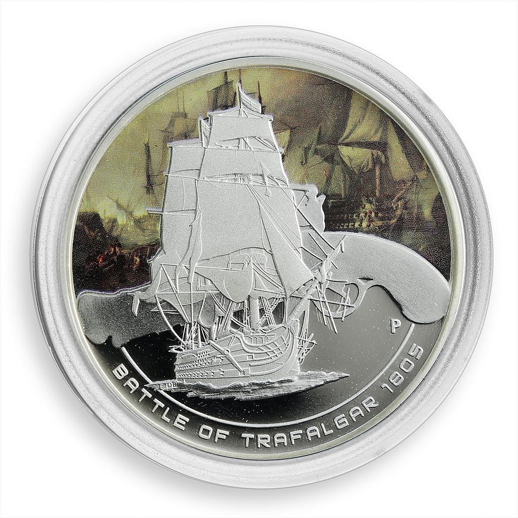 Cook Islands 1 $ Famous Naval Battles Trafalgar Ship Clipper silver coin 2010