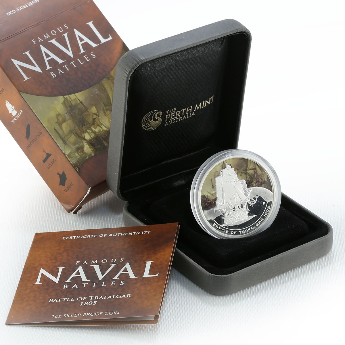 Cook Islands 1 $ Famous Naval Battles Trafalgar Ship Clipper silver coin 2010