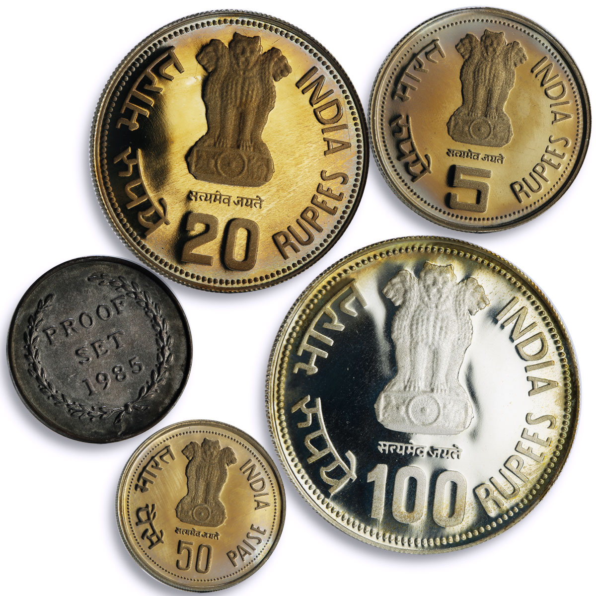 India set of 4 Indira Gandhi Death Anniversary Politics proof silver coins 1985