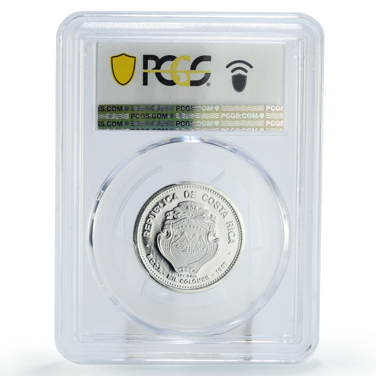 Costa Rica 1000 colones President Oscar Arias Nobel Prize PR66 PCGS Ag coin 1987