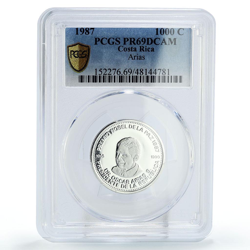Costa Rica 1000 colones President Oscar Arias Nobel Prize PR69 PCGS Ag coin 1987