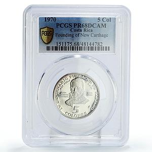 Costa Rica 5 colones Coronado New Carthage Founding PR68 PCGS silver coin 1970