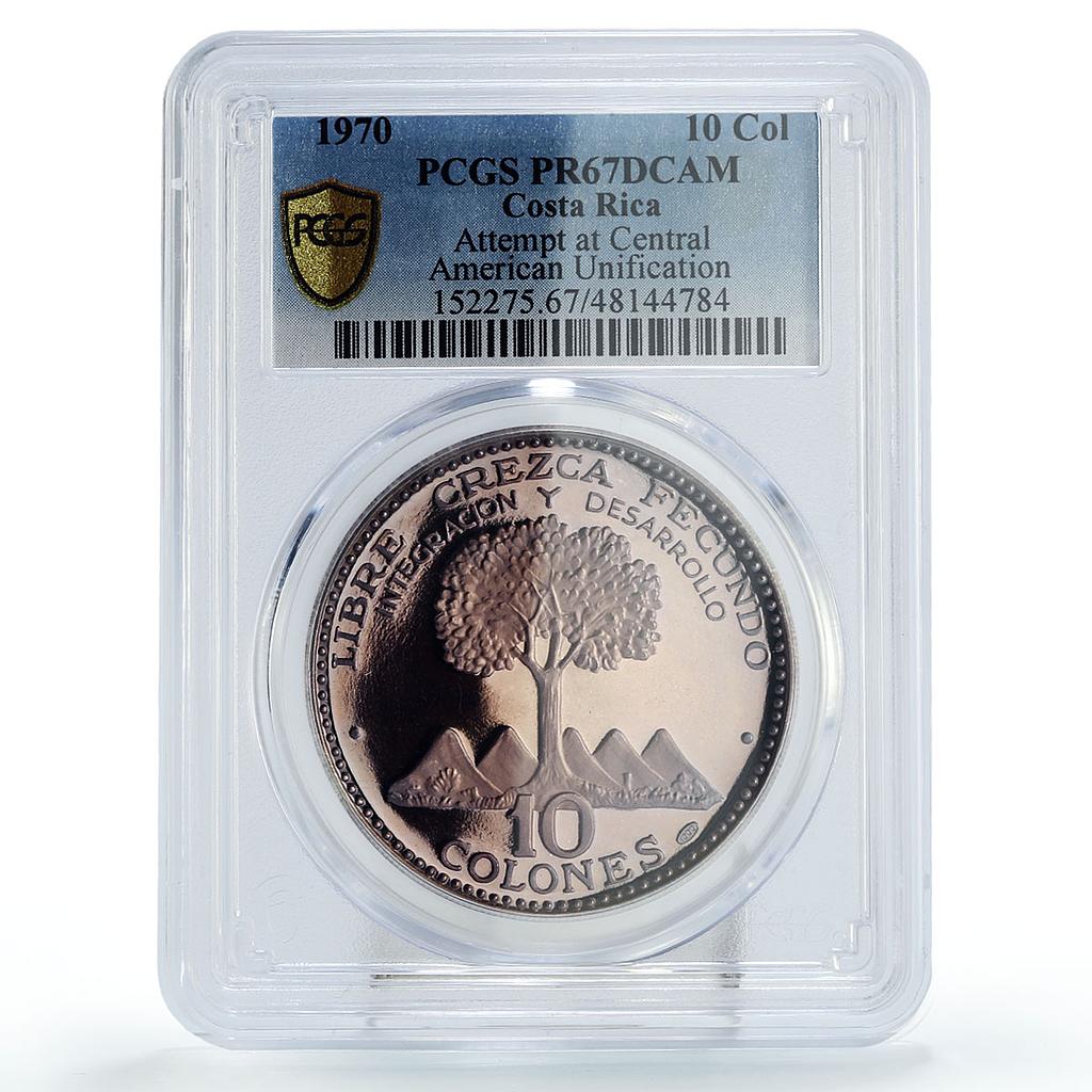 Costa Rica 10 colones Central American Unification Attemp PR67 PCGS Ag coin 1970
