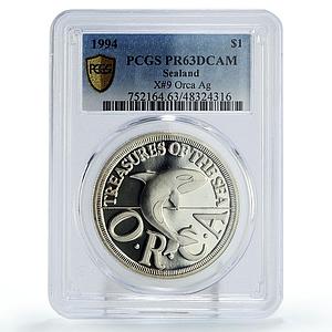 Sealand 1 dollar ORCA Whale Fauna PR63 PCGS silver coin 1994