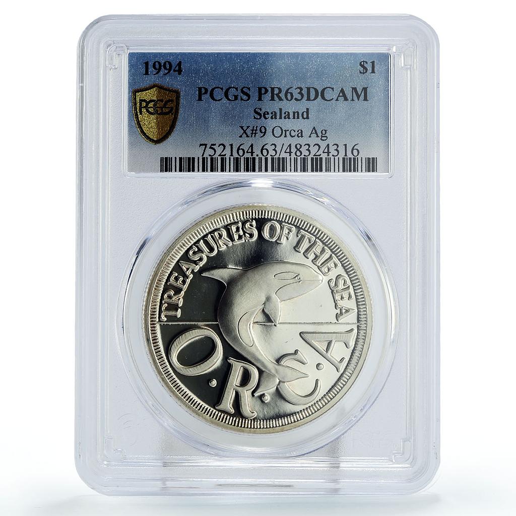 Sealand 1 dollar ORCA Whale Fauna PR63 PCGS silver coin 1994