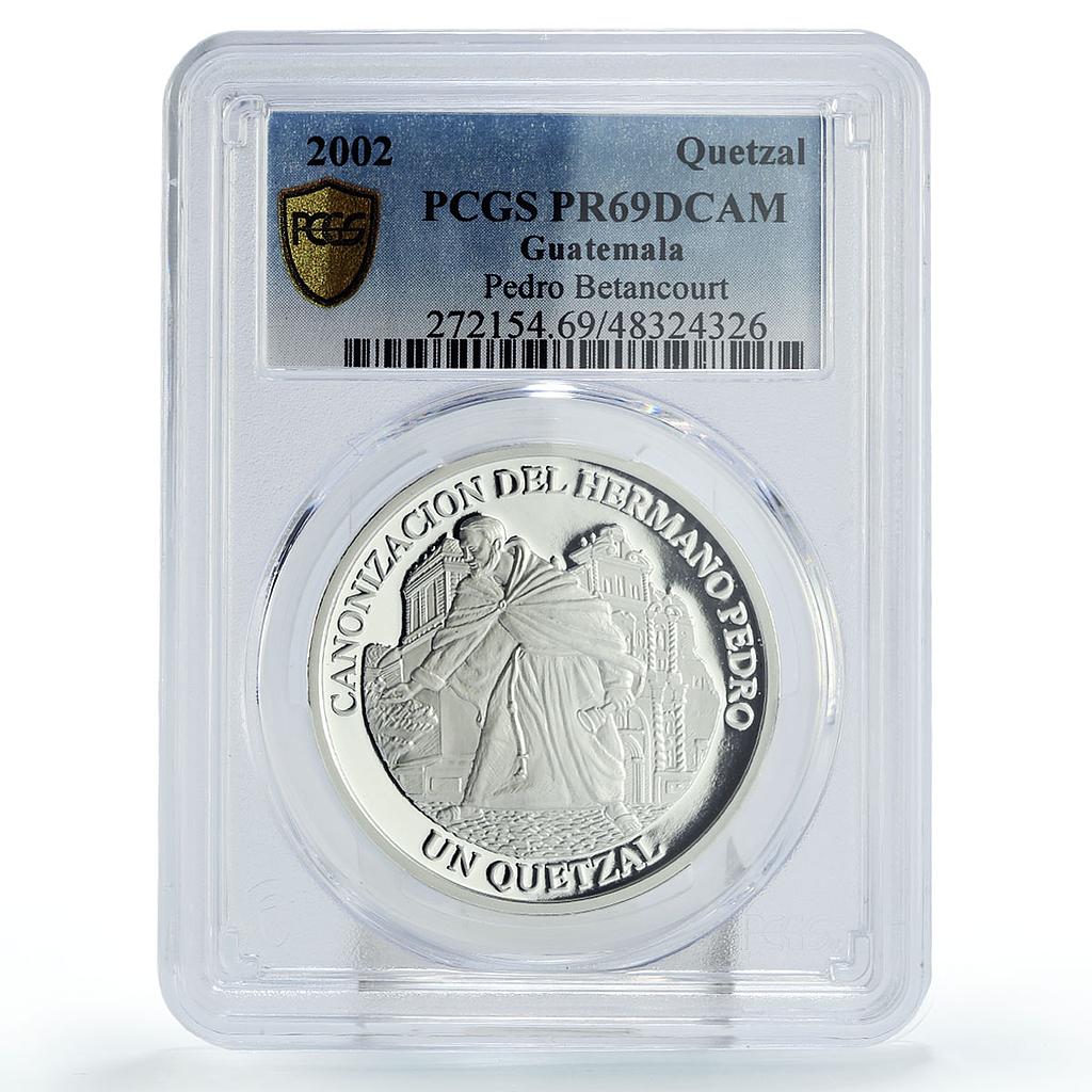 Guatemala 1 quetzal St Pedro Betancourt Canonization PR69 PCGS silver coin 2002