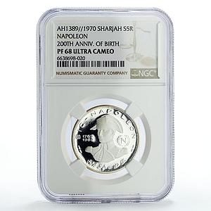 Sharjah Emirate 5 riyals Napoleon 200th Birth Politics PF68 NGC silver coin 1970