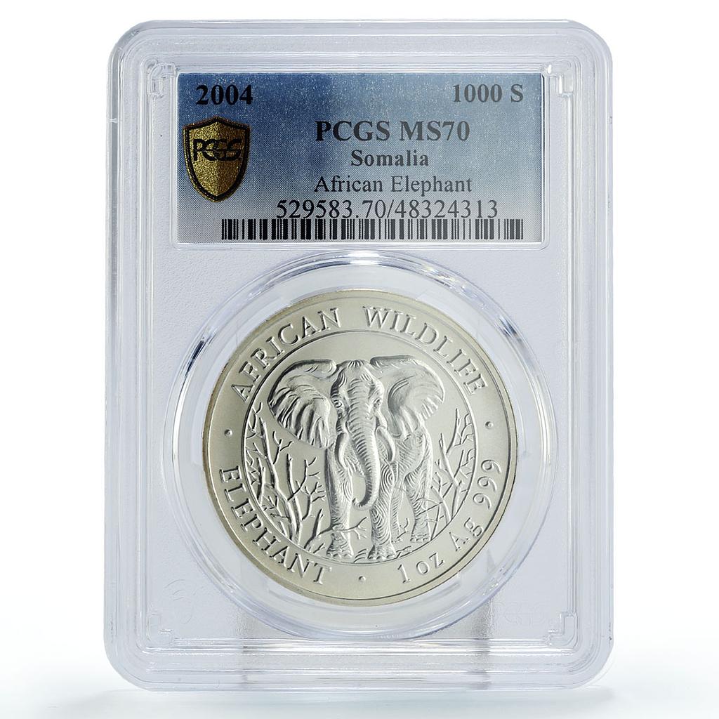 Somalia 1000 shillings African Wildlife Elephant MS70 PCGS silver coin 2004