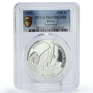 Benin 1000 francs Prehistoric Iguanodon Dinosaurs Fauna PR67 PCGS Ag coin 1995