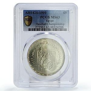 Egypt 5 pounds 16th Men's Handball Championship MS63 PCGS silver coin 1999