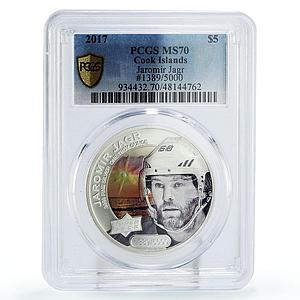 Cook Islands 5 $ Upper Deck Grandeur NHL Hockey Jagr MS70 PCGS silver coin 2017