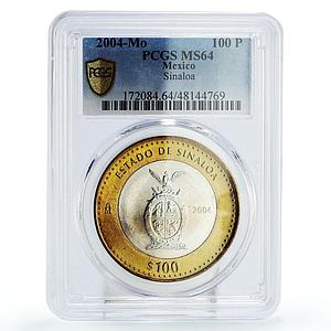 Mexico 100 pesos Federation Anniv. Sinaloa State MS64 PCGS bimetal coin 2004
