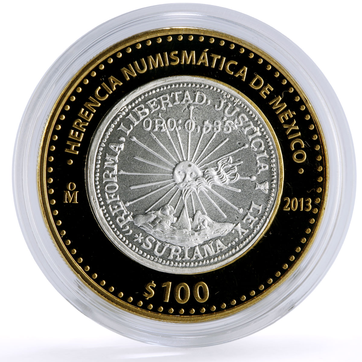 Mexico 100 pesos Numismatic Heritage Suriana Zapatista 2 Pesos bimetal coin 2013