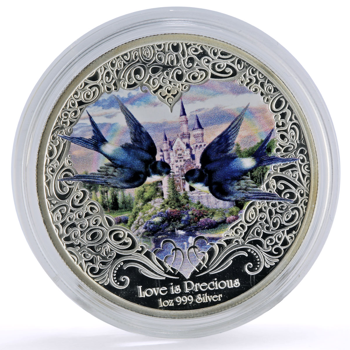 Niue 2 dollars Love is Precious Swallow Birds colored proof silver coin 2013