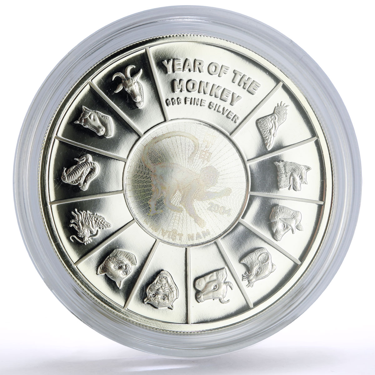 Vietnam 10000 dong Lunar Calendar Year of the Monkey Hologram silver coin 2004