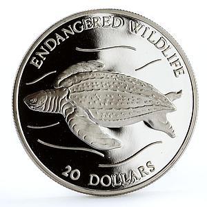 Tuvalu 20 dollars Endangered Wildlife Leatherback Turtle Fauna silver coin 1993