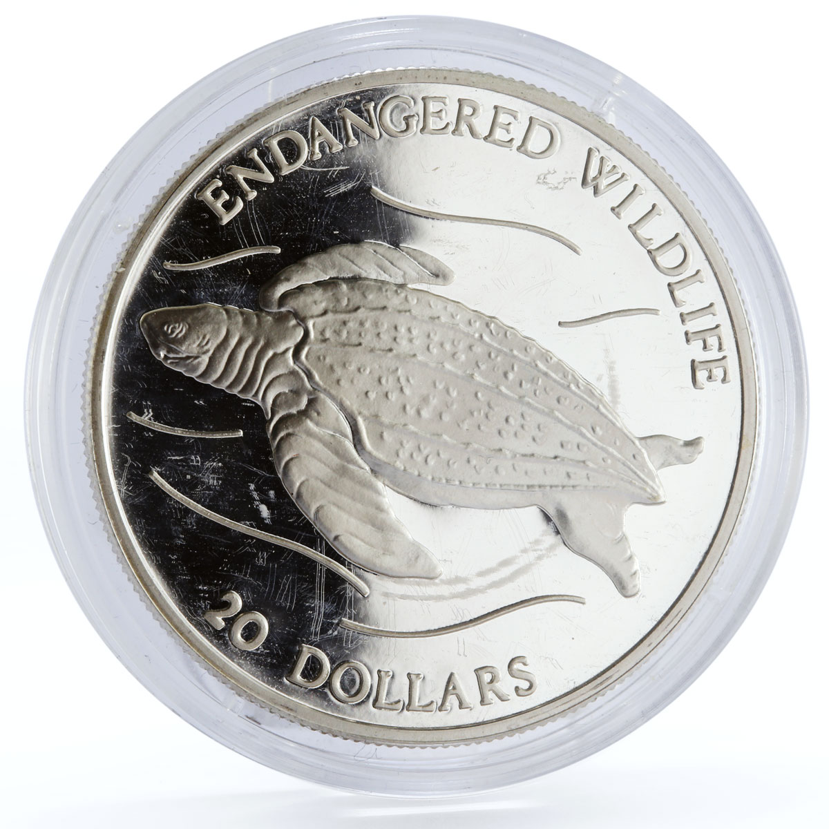 Tuvalu 20 dollars Endangered Wildlife Leatherback Turtle Fauna silver coin 1993
