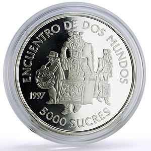 Ecuador 5000 sucres Ibero-American Dances Customs Native Costumes Ag coin 1997