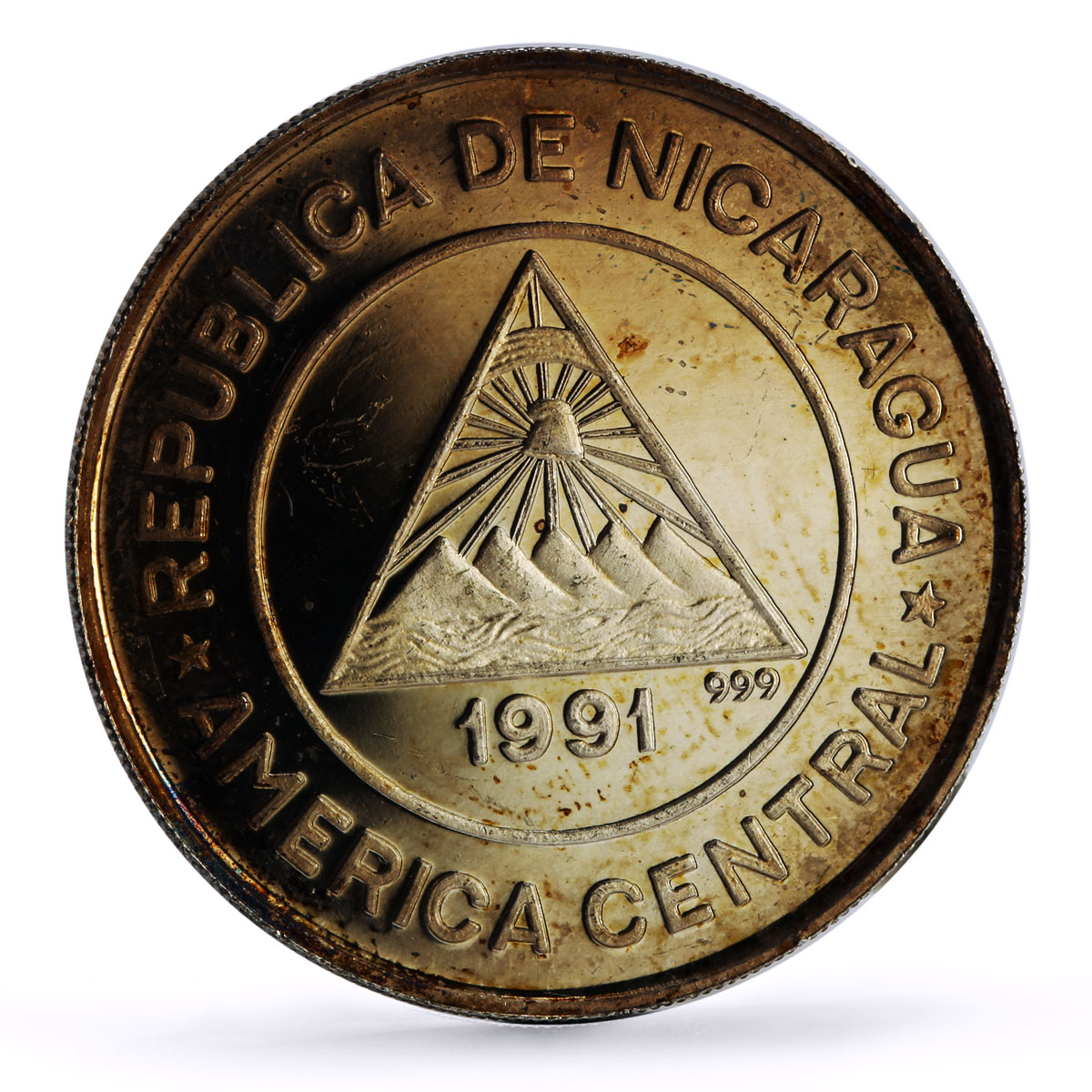 Nicaragua 10 cordobas Spanish Royal Visit Barcelona Olympics silver coin 1991