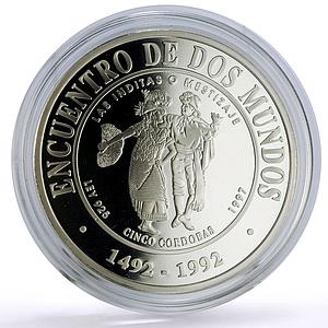 Nicaragua 5 cordobas Ibero-American Dances Customs Las Inditas silver coin 1997