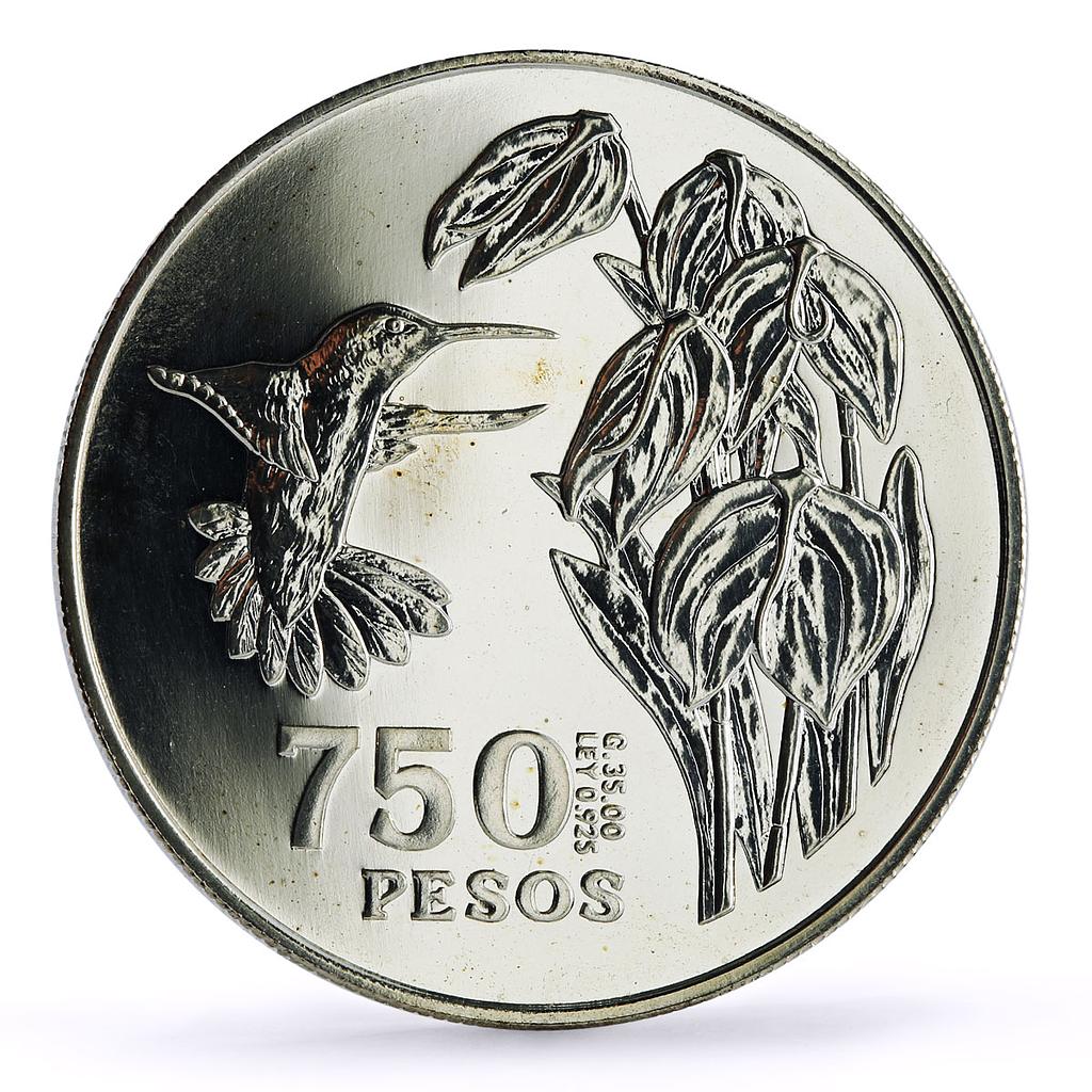 Colombia 750 pesos Conservation Wildlife Hummingbird Fauna silver coin 1978