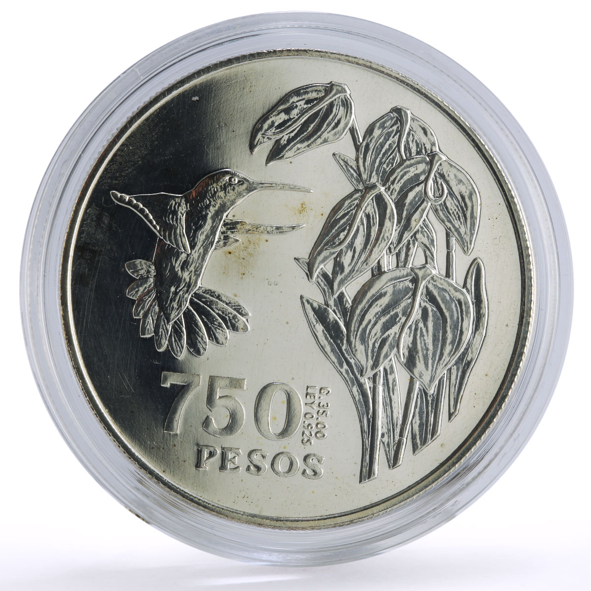 Colombia 750 pesos Conservation Wildlife Hummingbird Fauna silver coin 1978